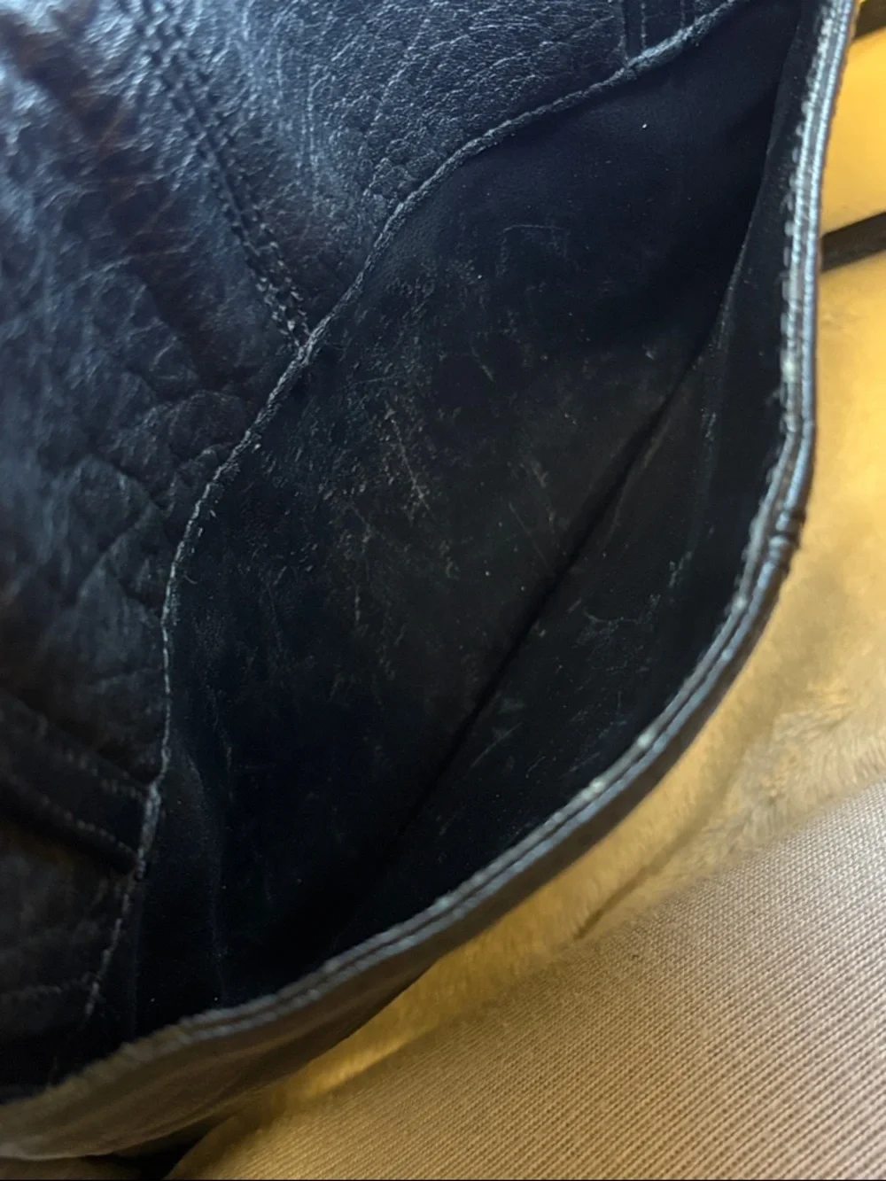 Carlos Falchi Black Leather Western Saddle Crossbody Bag – Flap + Back Pocket